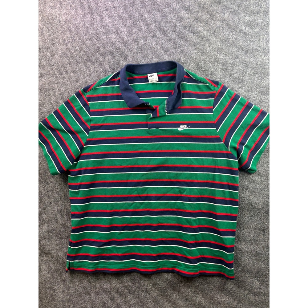 Nike Polo Shirt Mens XXL Green Multi Color‎ Striped Short Sleeve Sporty 64085